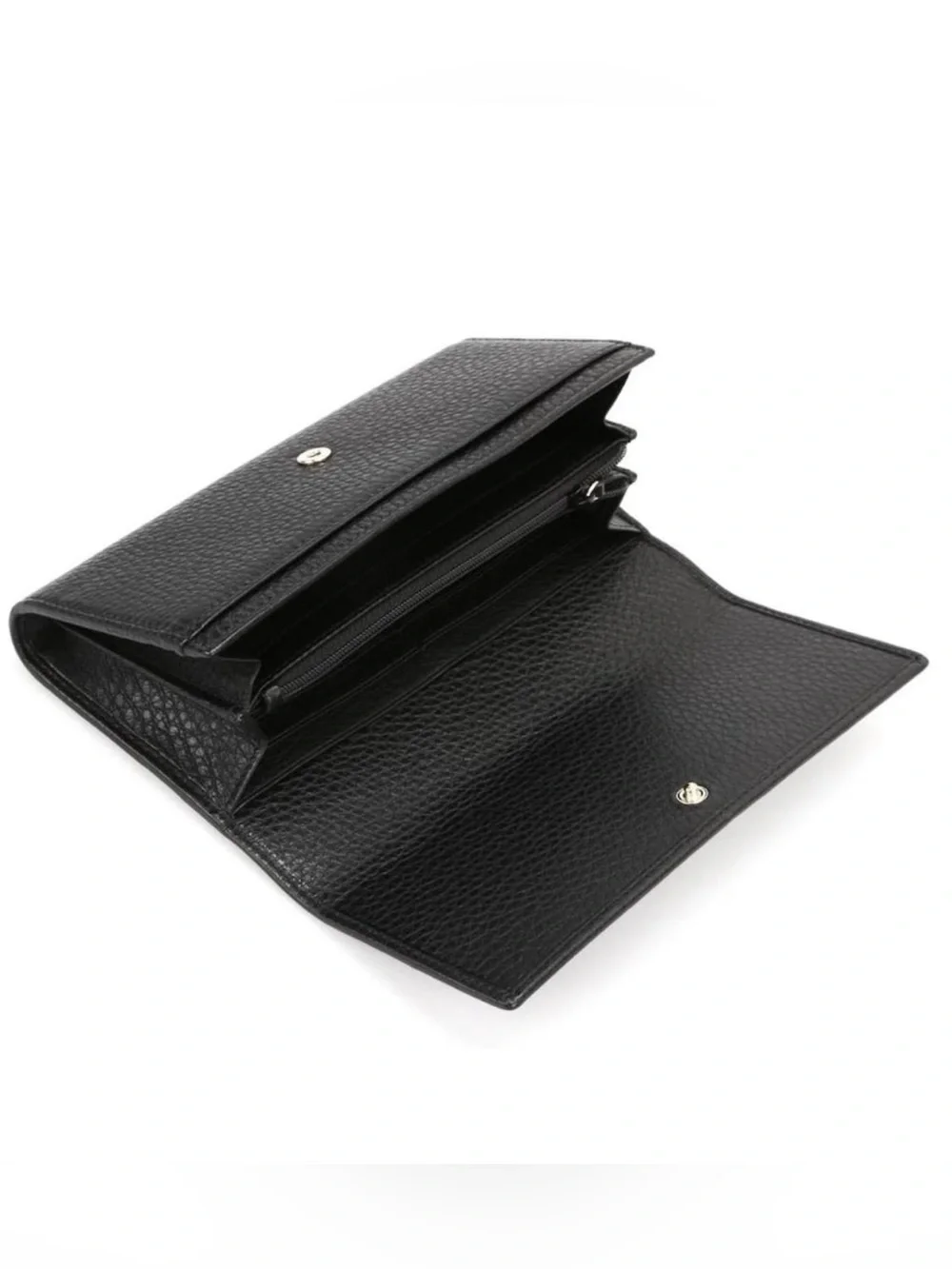 Gucci Soho Black Pebbled Leather Fold Wallet with Embossed Logo